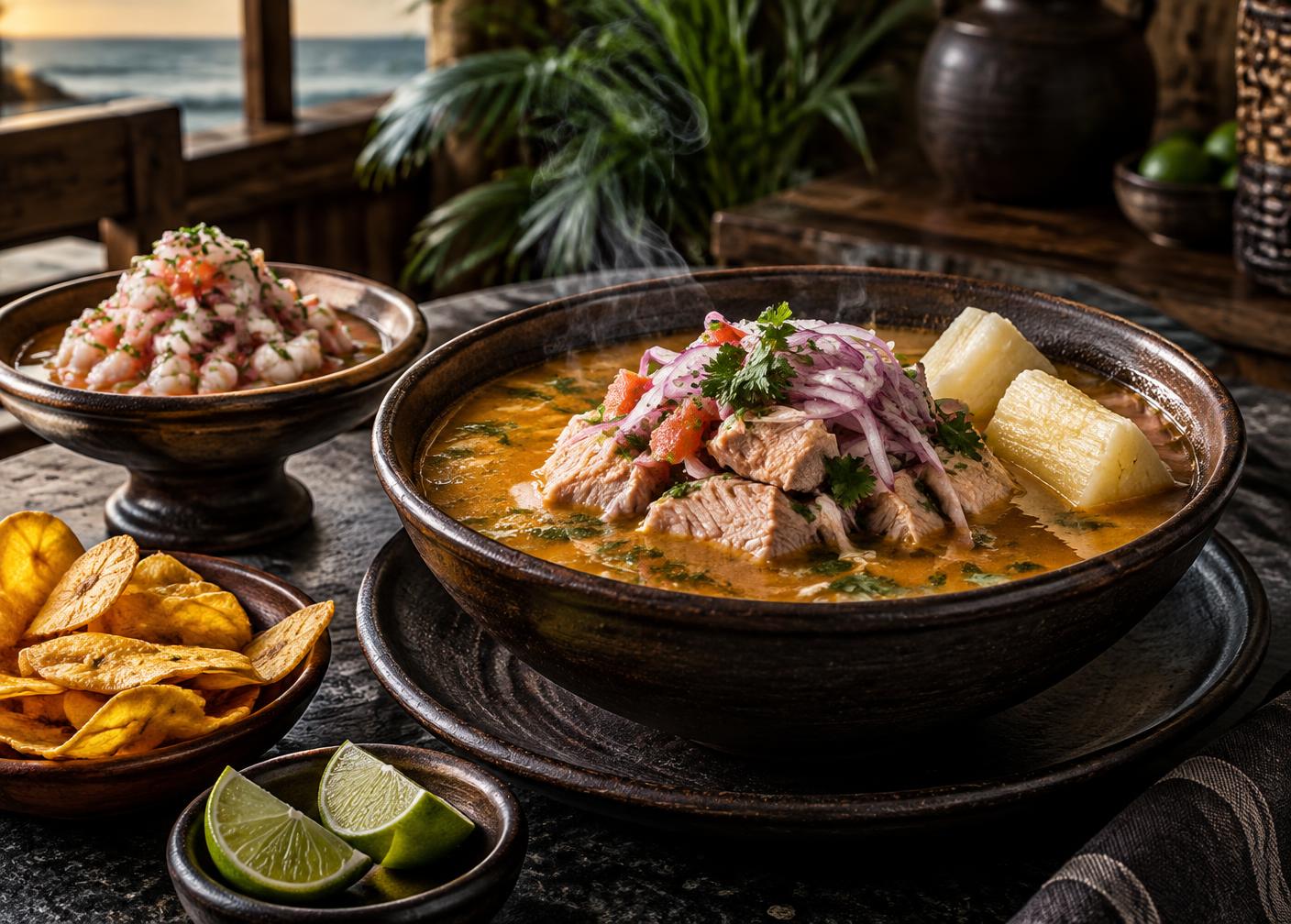 Encebollado y ceviche ecuatorianos